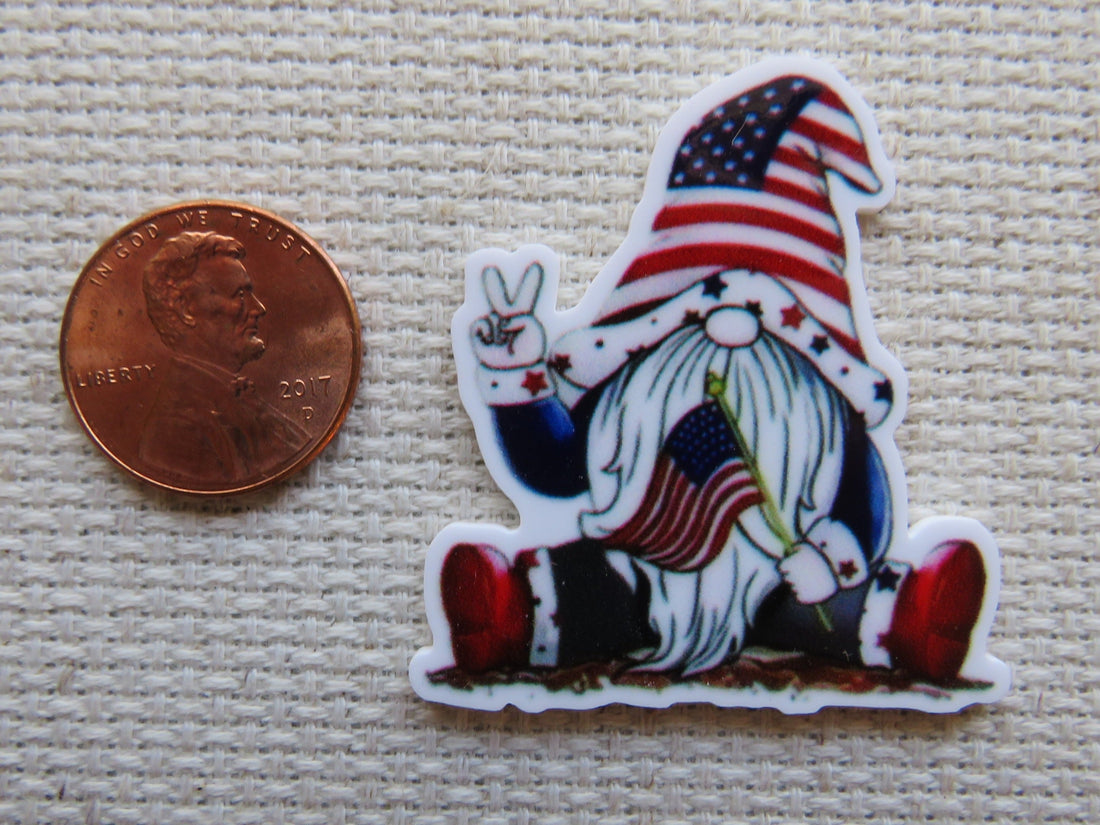 First view of Sitting Patriotic Gnome Needle Minder.