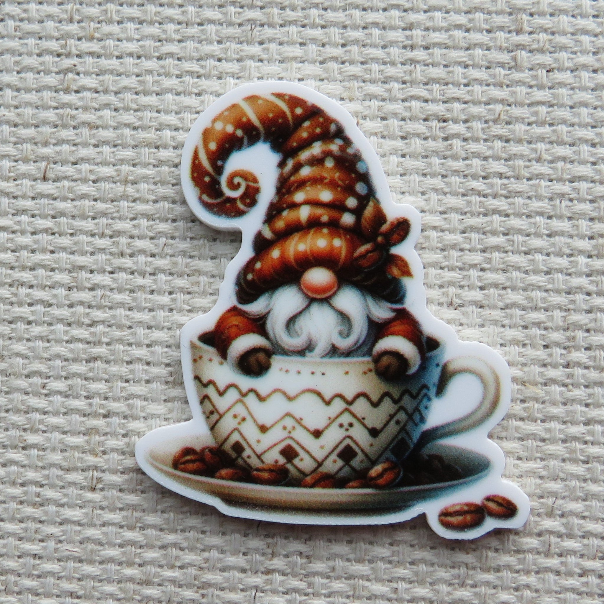 First view of Coffee Gnome Sitting in a Mug  Needle Minder.