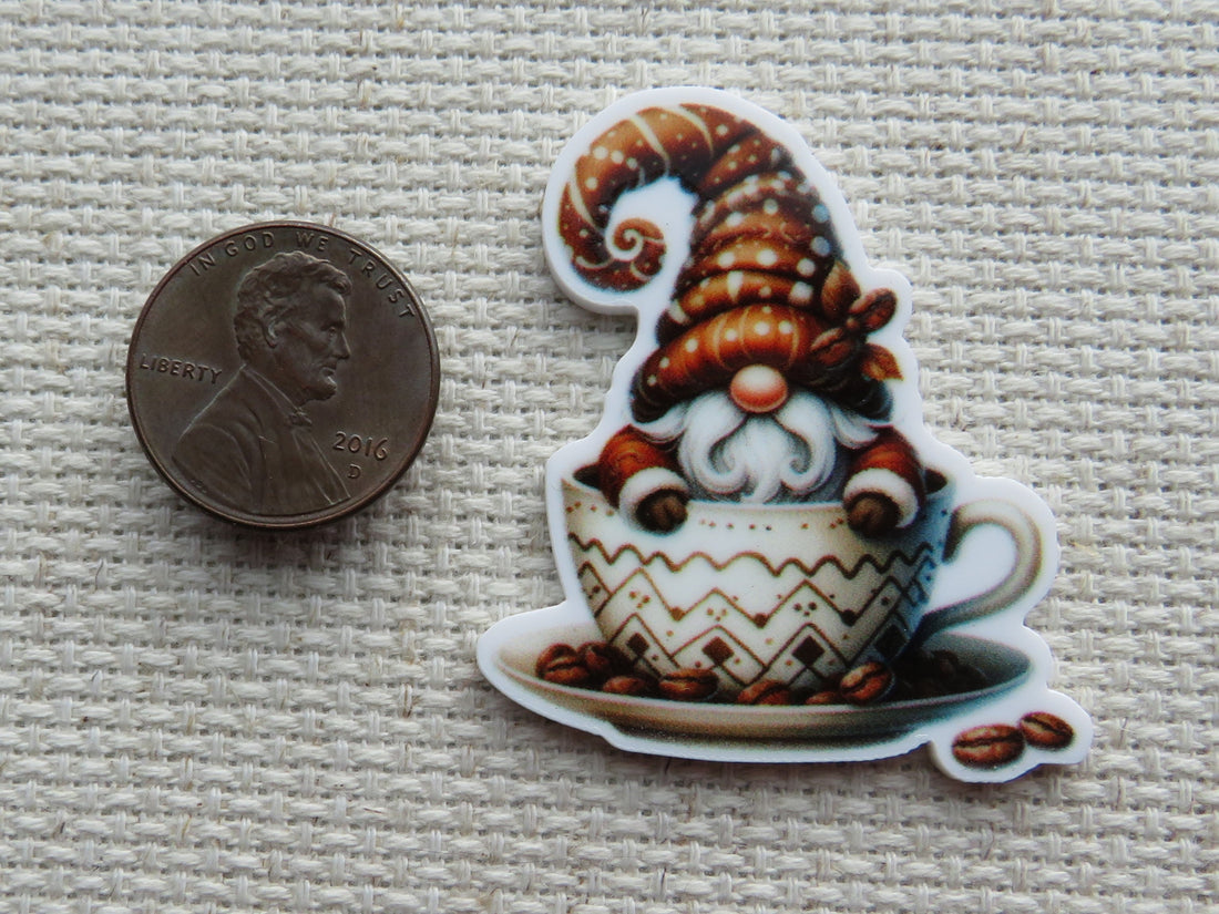 First view of Coffee Gnome Sitting in a Mug  Needle Minder.