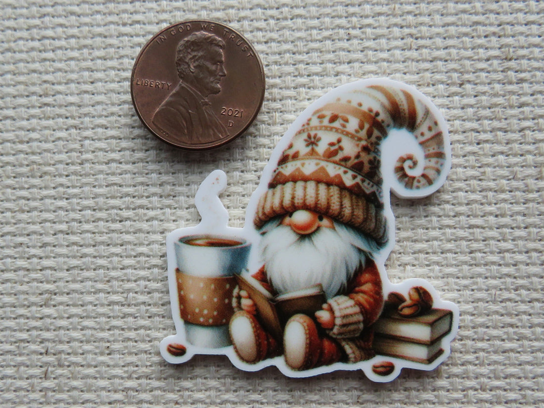 First view of Book Reading Coffee Gnome Needle Minder.
