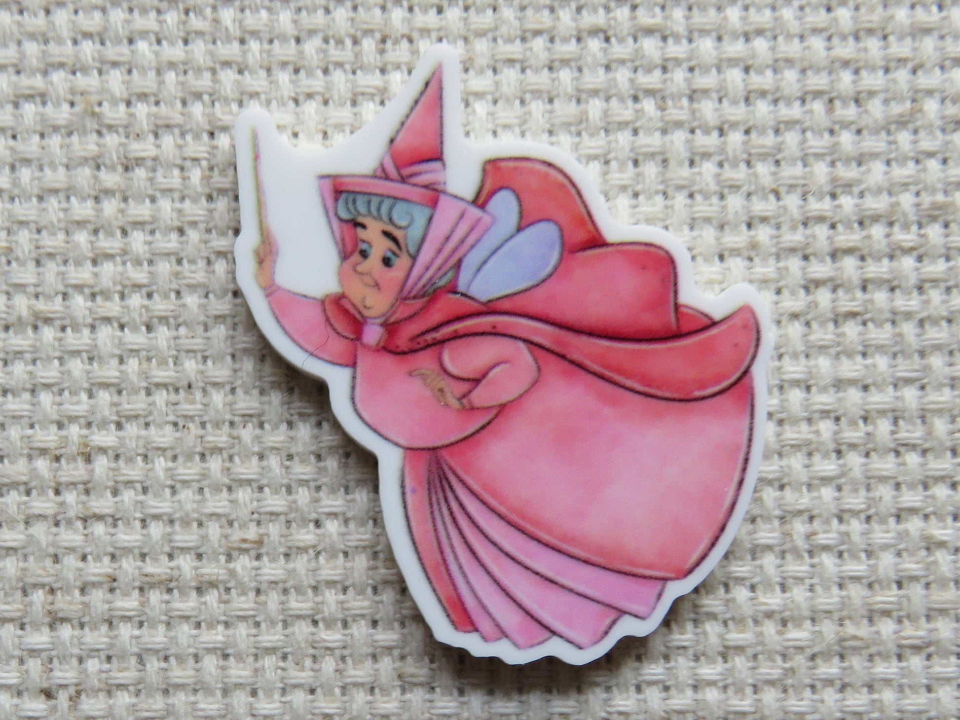 First view of pretty in pink fairy Needle Minder.