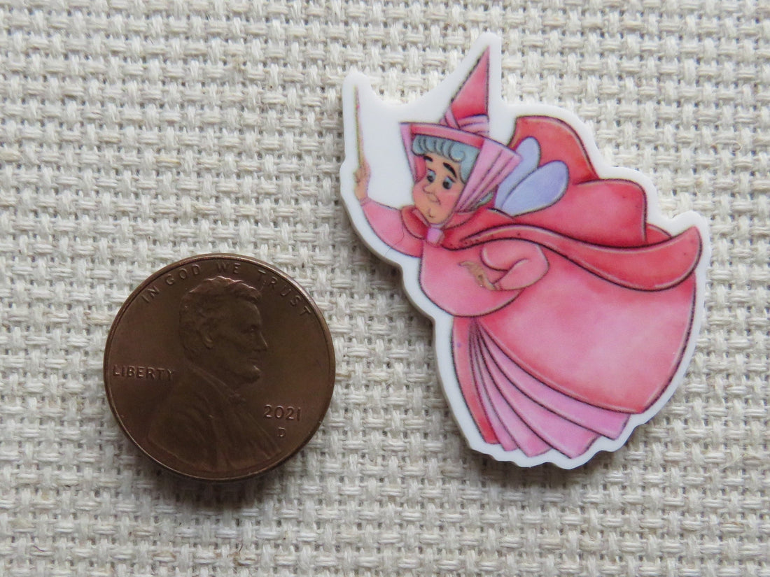 First view of pretty in pink fairy Needle Minder.