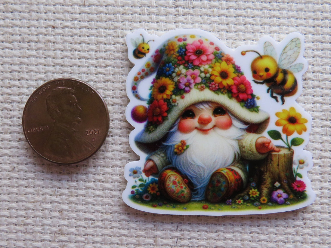 First view of a Pink Flower Gnome Needle Minder.