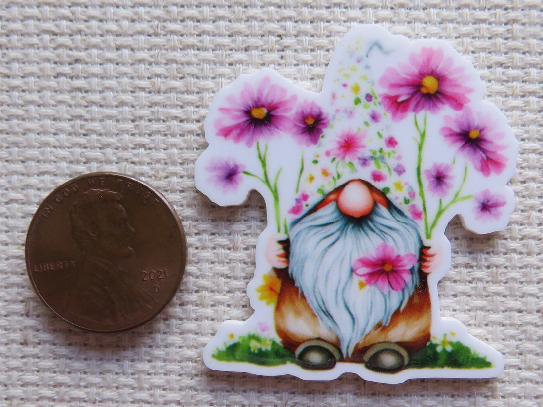 First view of Pink Flower Gnome Needle Minder.